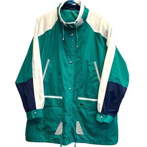 Vintage Be In The Current Scene Green & White Jacket 22W Drawstring Collar